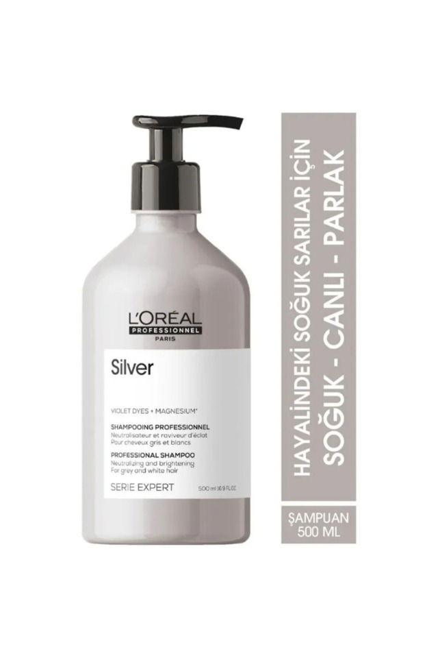 L'oreal Professionnel Serie Expert Silver Çok Açık Sarı, Gri ve Beyaz Saçlar için Renk Dengeleyici Mor Şampuan 500 ML
