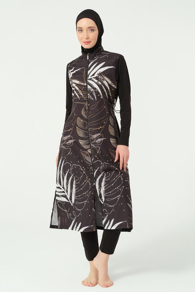 Gold Desenli Uzun Battal Tesettür Mayo - ALF25535-B