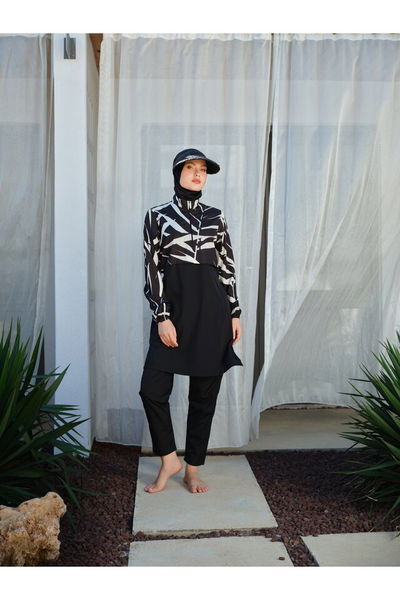 Crop Görünümlü Şapkalı Tesettür Mayo - ALF26314