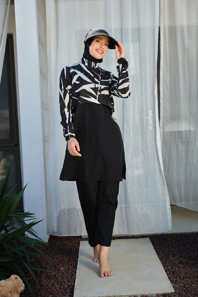 Crop Görünümlü Şapkalı Tesettür Mayo - ALF26314