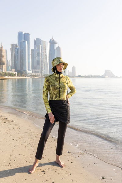 Anvelop Etek Bağlamalı Şapkalı Tesettür Mayo - ALF26671