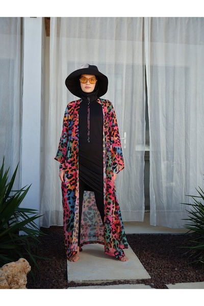 Anvelop Etekli Kolu Desenli Tesettür Mayo - ALF26688