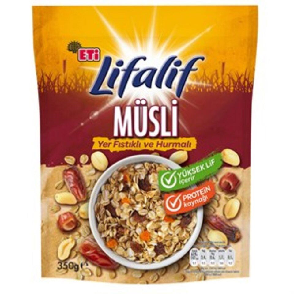 ETİ MÜSLİ YER FISTIKLI VE HURMALI 350 GR - LİFALİ