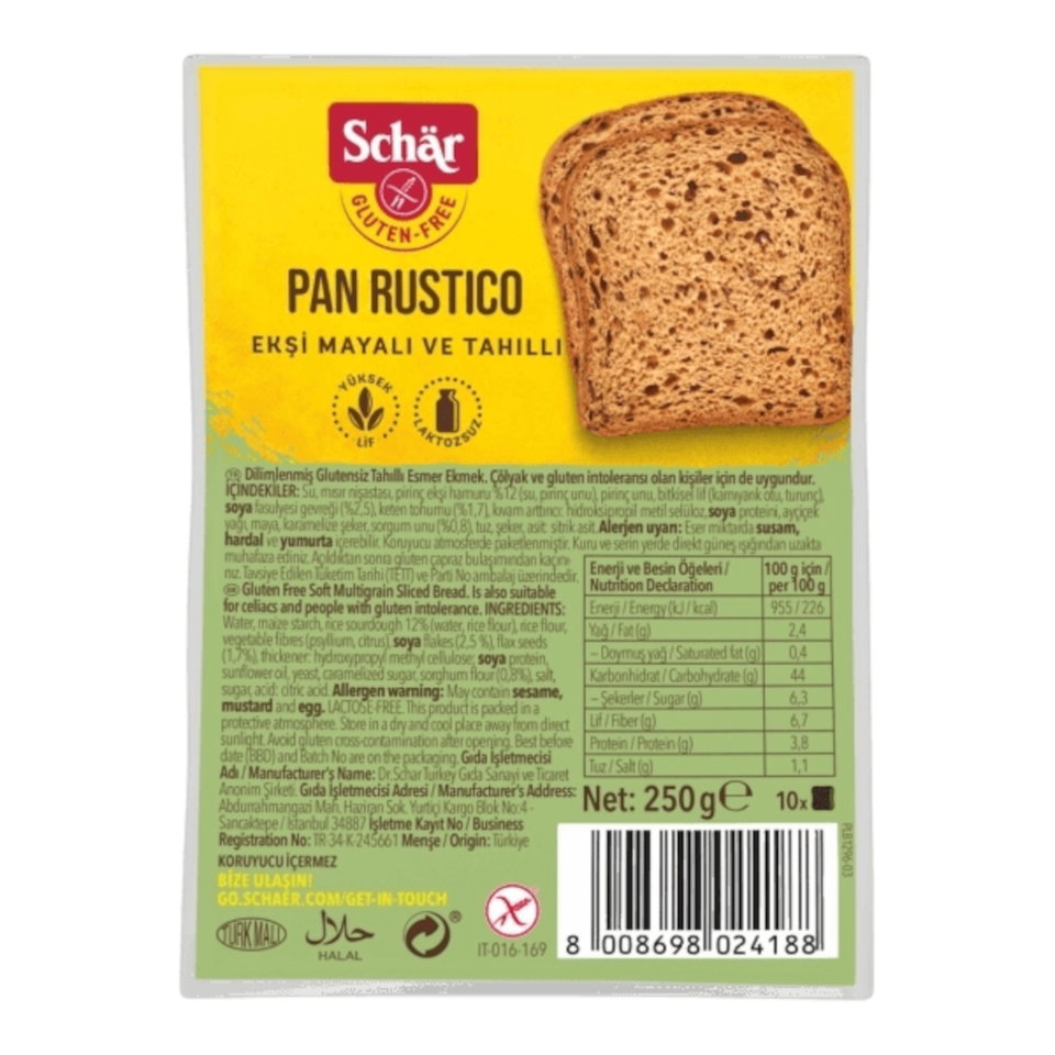 SCHAR GLUTENSİZ LİFLİ EKMEK 250 GR RUSTİCO