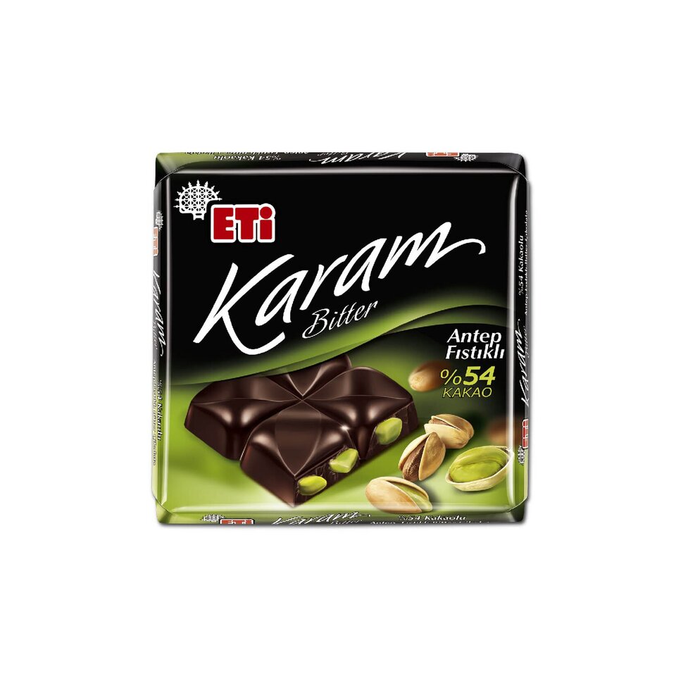 ETİ KARAM ÇİKOLATA 60 GR.-BİTTER&A.FISTIK%54(KARE)