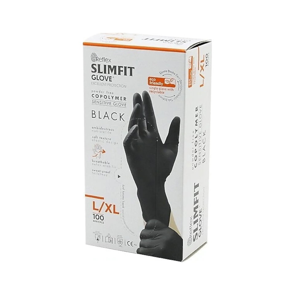 REFLEX SLİMFİT ELDİVEN 100'LÜ-SİYAH (L)