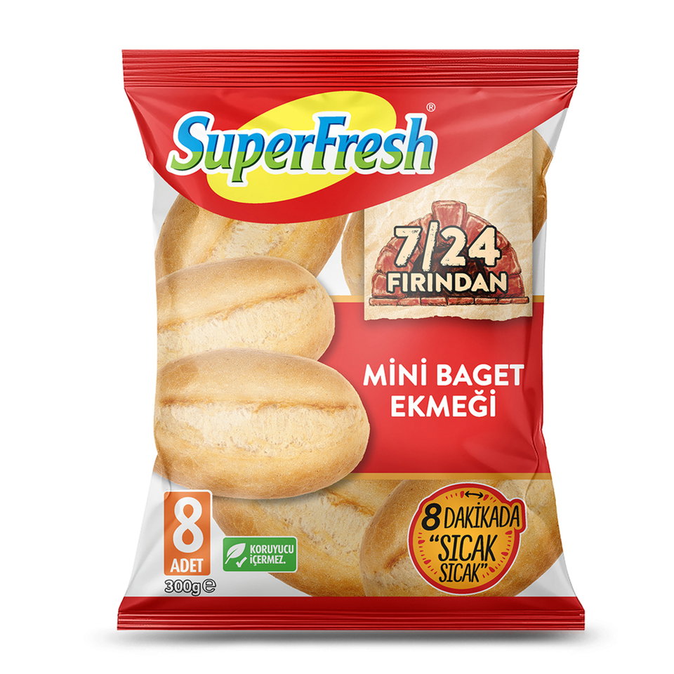 SUPERFRESH FIRINDAN MİNİ BAĞET EKMEK 8*Lİ 300 GR
