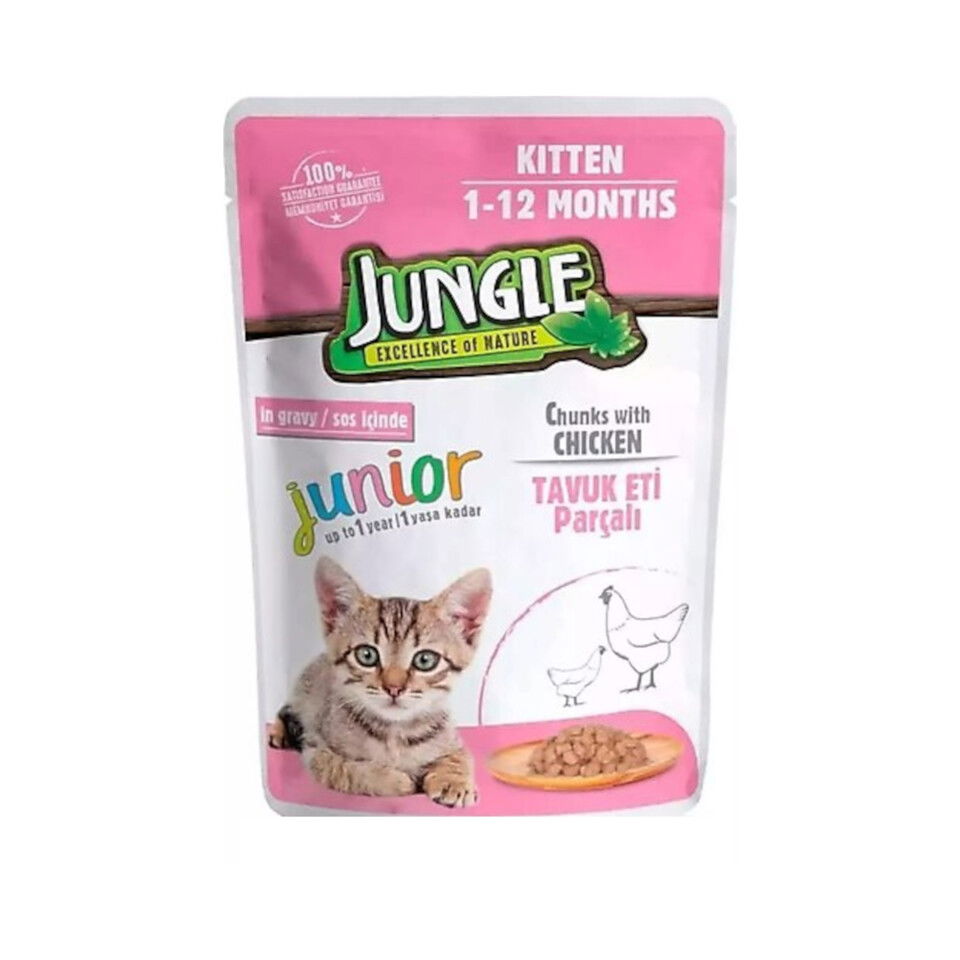 JUNGLE POUCH YAVRU KEDİ 100 GR-TAVUK PARÇALI