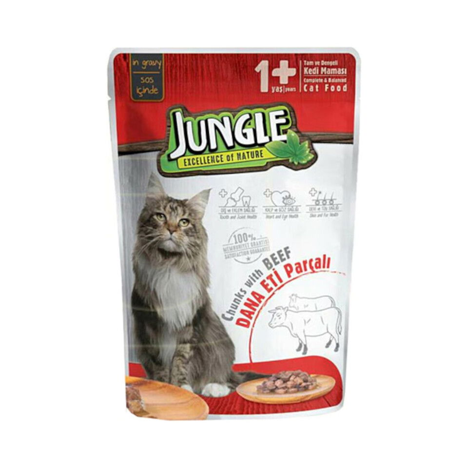 JUNGLE POUCH KISIR KEDİ 100 GR-DANA ETİ PARÇALI