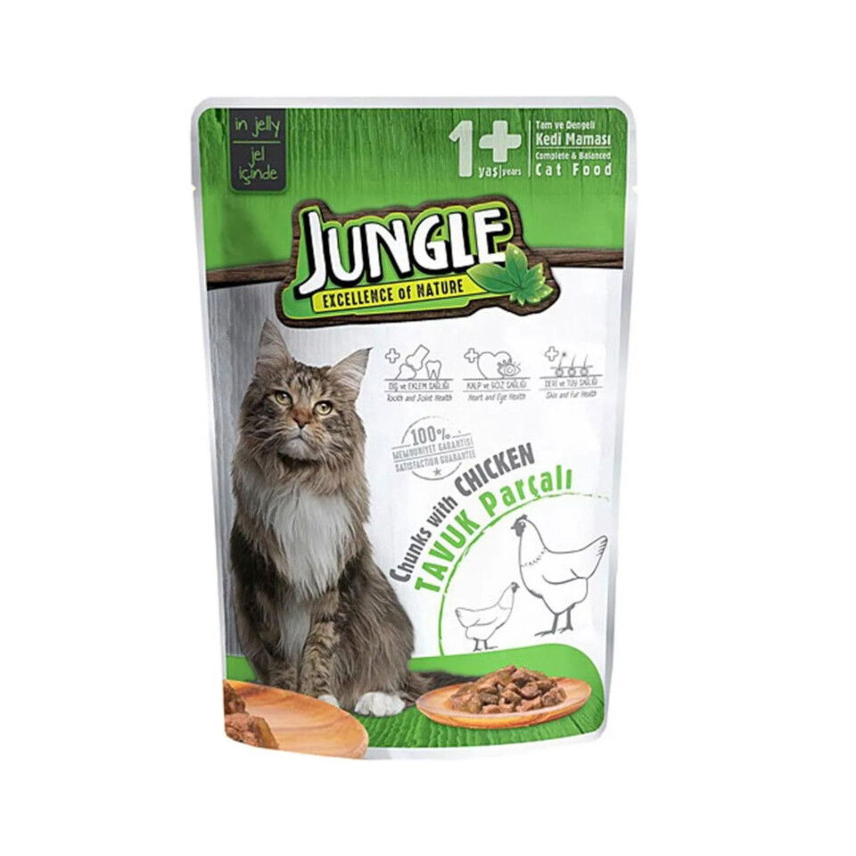 JUNGLE POUCH YETİŞKİN KEDİ 100 GR-TAVUK PARÇALI