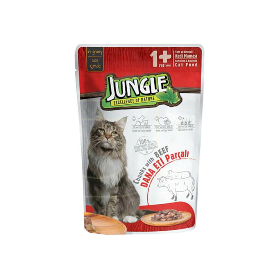 JUNGLE POUCH YETİŞKİN KEDİ 100 GR-DANA ETİ PARÇALI
