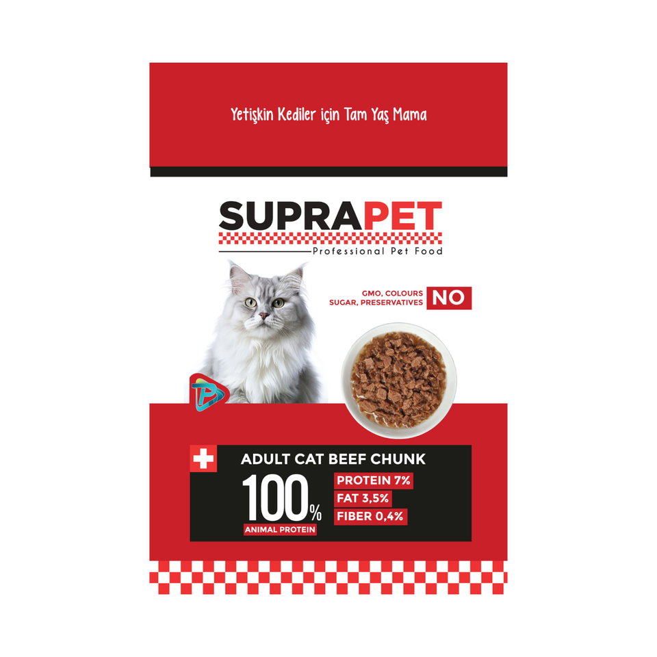 SUPRAPET YETİŞKİN KEDİ MAMASI 85GR-BİFTEK&PARÇA ET