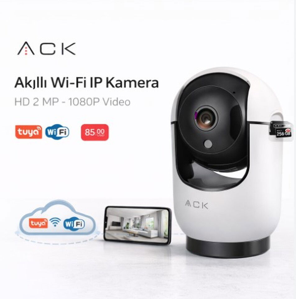 Ack Akıllı Ip Kamera Wifi Full Hd 2mp 1080p 360d Harekete Duyarlı Ses Kayıt İç Mekan (50ad)