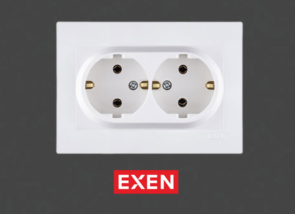 Exen Karell Beyaz İkili Topraklı Priz (Çerçeveli) (6kt/60kl)