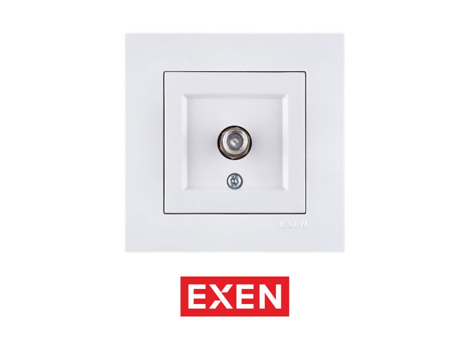 Exen Beyaz TV Uydu Prizi F Konnektör Mekanizma+kapak (12kt/120kl)