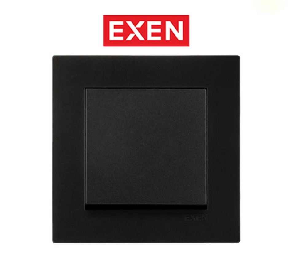 Exen Metalik Siyah Modül+Kapak | Anahtar (12kt/120kl)