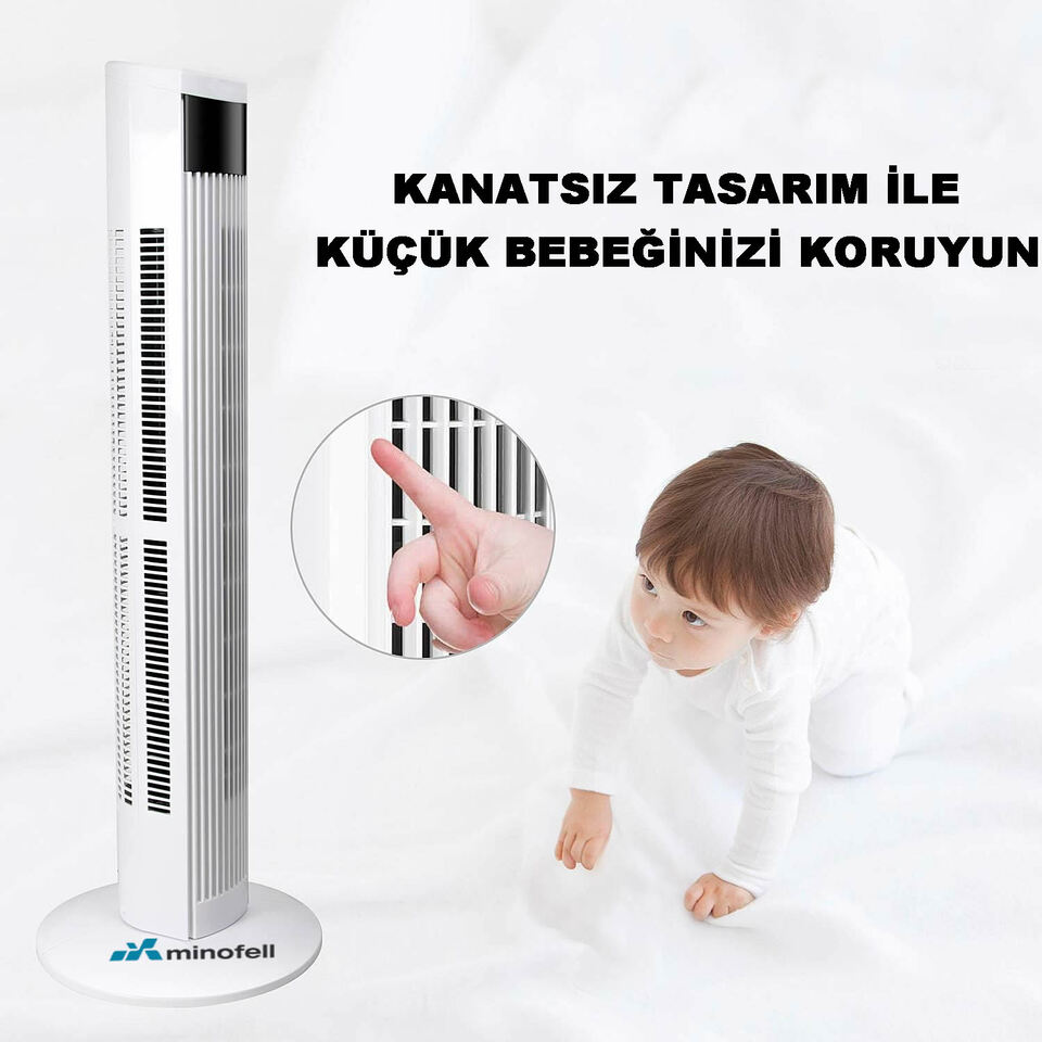 Kule Tip Vantilatör 45w 220v Dijital Ekranlı Kumandalı ( Ev-Ofis Tipi 110cm Beyaz ) (1ad) 