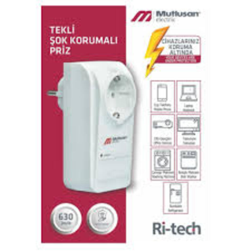 Akım Korumalı Priz Tekli Beyaz  Ritec 630 Joule (20ad)
