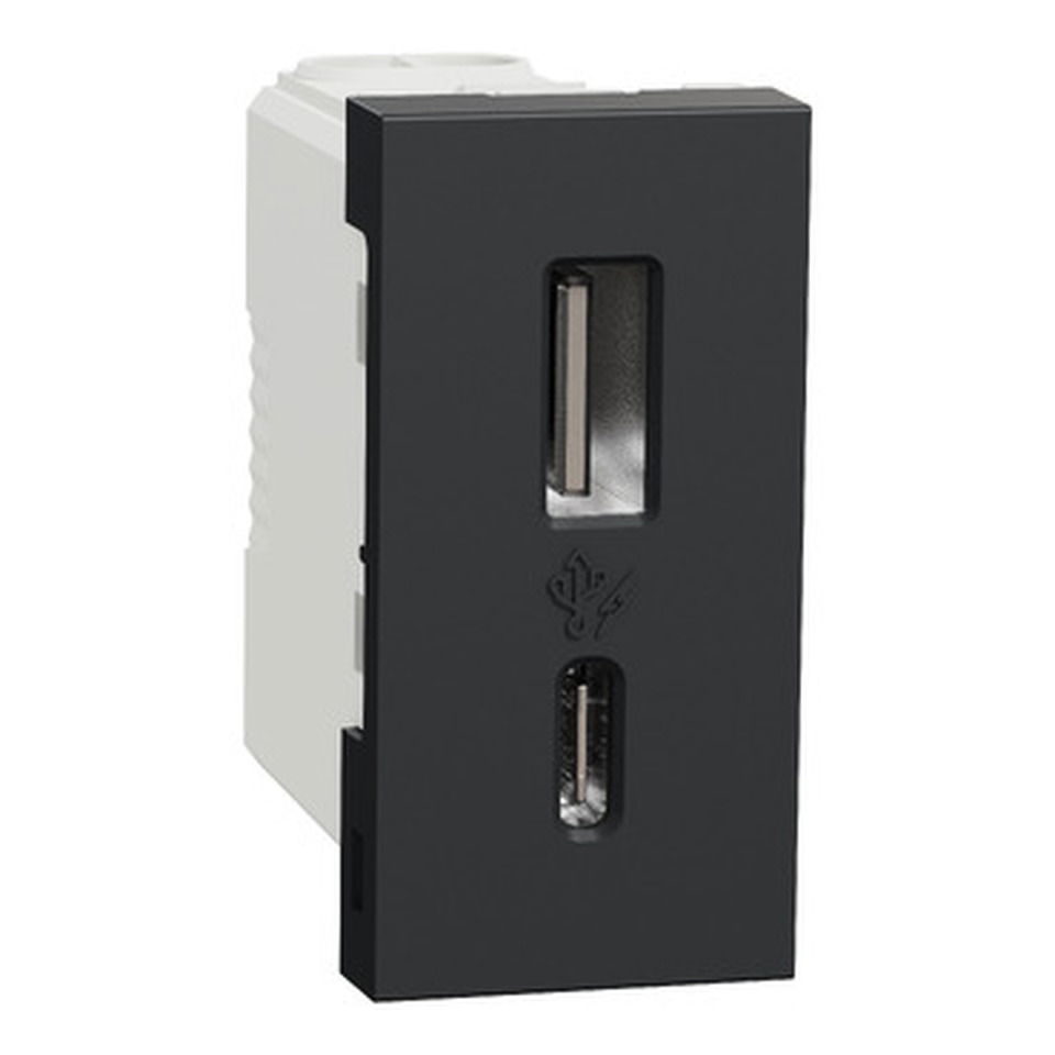 Unica Antrasit Usb+TypeC Telefon Şarj Prizi  2.4a 15w 45x22.5 1 Modül (...)