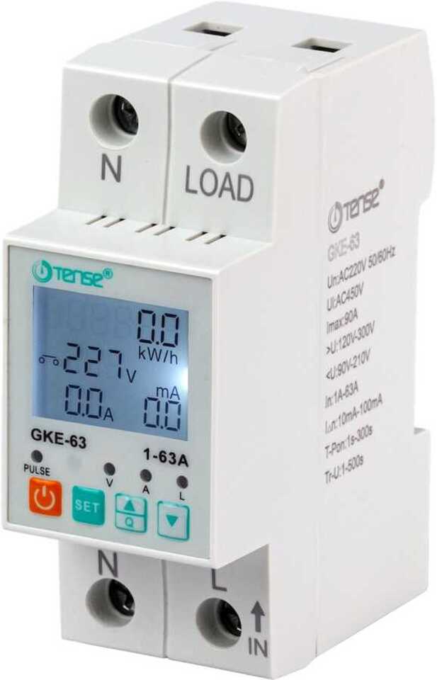 Monofaze Dijital Kaçak Akım Ve Aşırı Gerilim Koruma Kw Ölçüm Rölesi 2p 63a 120v-220v-300v  (1ad)