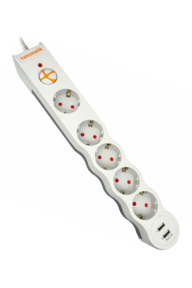 Tunçmatik  Akım Korumalı Grup Priz 5 Li 2xusb-1050j Beyaz 1.5 Mt ( Eski Kod:AK5015 ) (20ad)