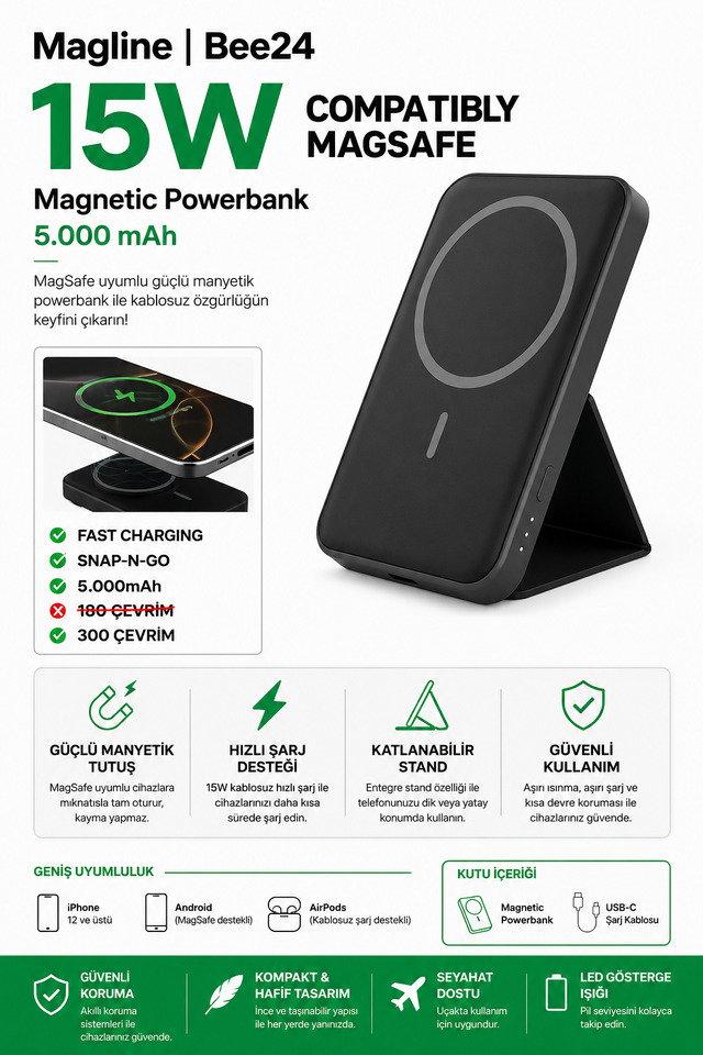 İberry B5000 5.000 Mah Magli̇ne Bee24 Powerbank