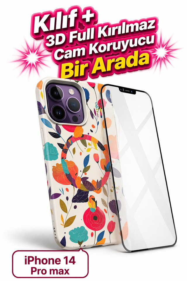 İPhone 14 Pro Max Renkli̇ Onegi̇ft Kapak Kilif / Ekran Koruyucu