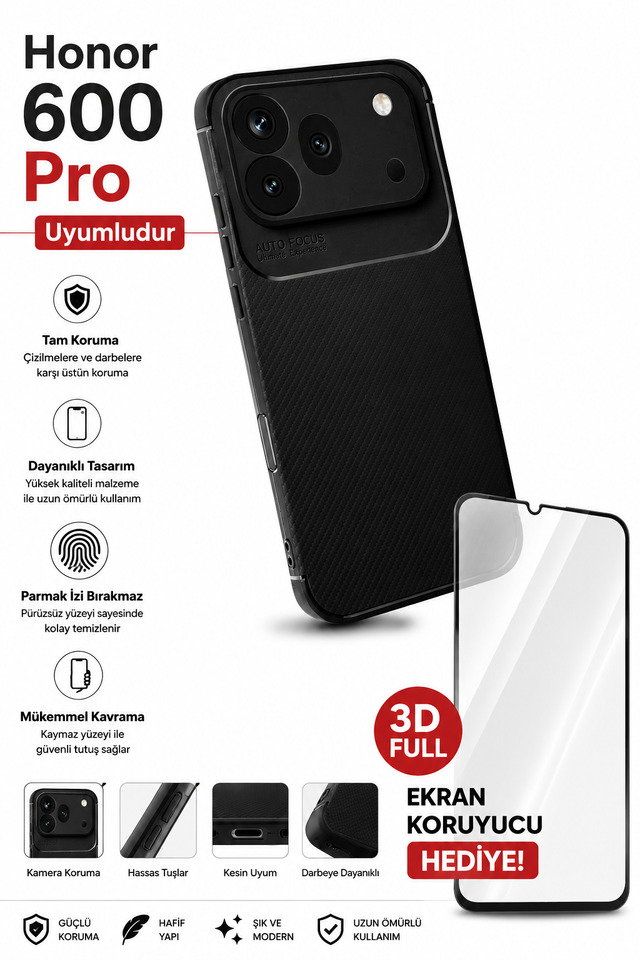 Honor 600 Pro Rubber Karbon Kılıf / Full Nano Ekran Koruyucu Seti