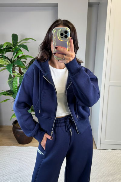 3 İplik Fermuarlı Crop Sweat