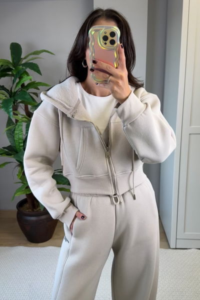 3 İplik Fermuarlı Crop Sweat