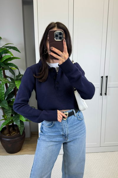 Bsk Premium Kumaş Polo Yaka Triko Kazak