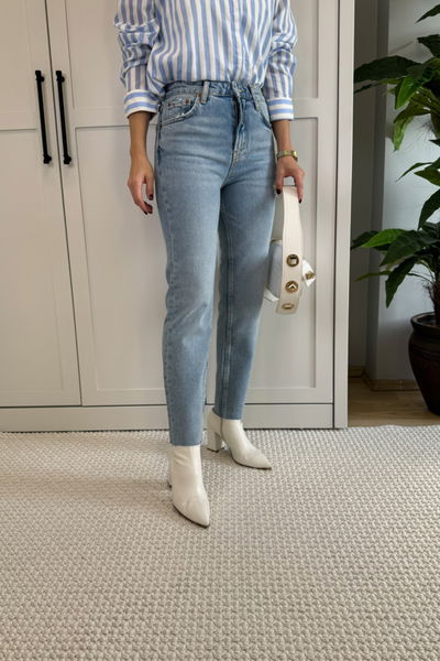 Sky Blue Orj Zara Kesik Paça Momfit Jean
