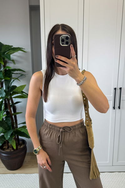Bisiklet Yaka Kolsuz Crop Top