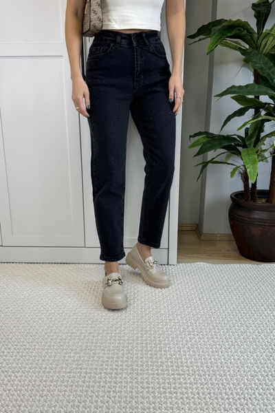 Bsk Taş İşlemeli Likralı Mom Jean