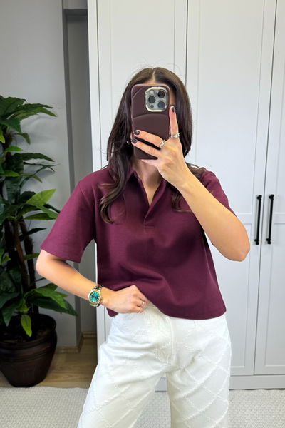 Premıum Kumaş Polo Yaka Crop Tshirt