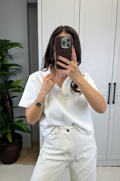 Premıum Kumaş Polo Yaka Crop Tshirt