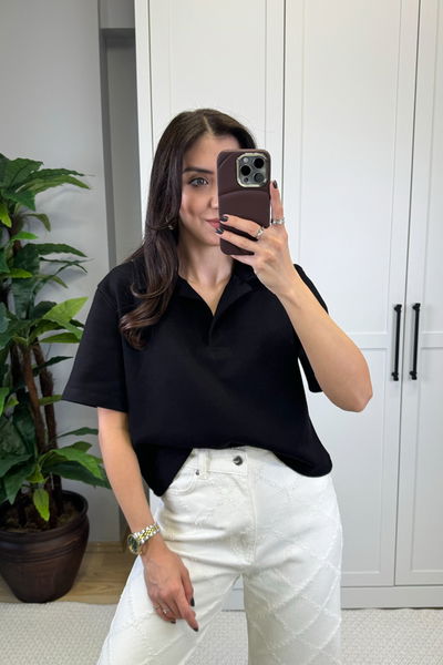 Premıum Kumaş Polo Yaka Crop Tshirt