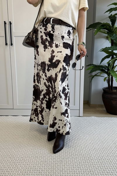 Cow Desenli Saten Etek