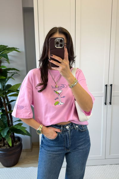 Koktely Glass Nakış Detaylı Tshirt