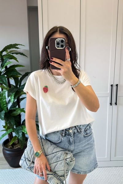 Çilek Taş İşlemli Tshirt