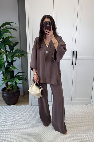 Tek Düğme Detaylı Kimono Pantolon Takım