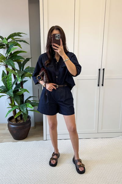 Premıum Denim Gömlek Şort Takım