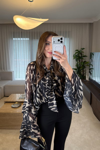 LEOPAR DESEN OVERSİZE SATEN BLUZ