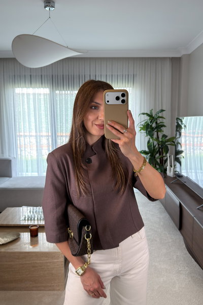Tek Düğme Detayli Keten Perry Ceket