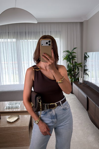 Toka Detayli Bodysuit Top Bluz
