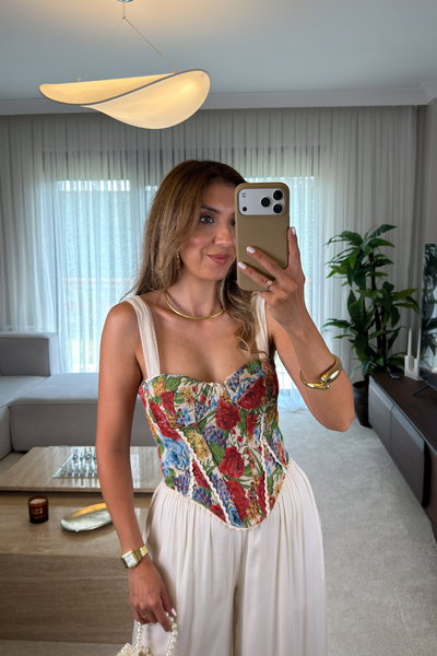 Çiçek Desenli Tül Askılı Büstiyer