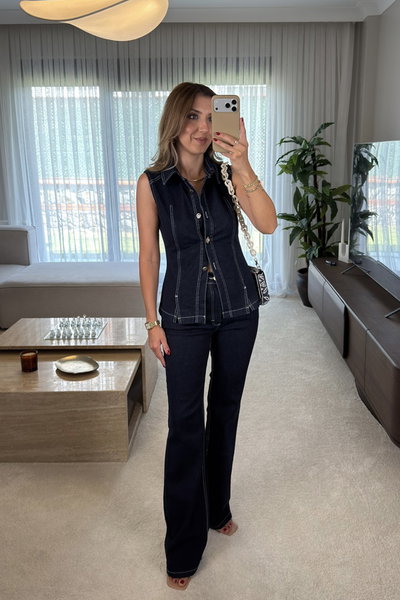 Liva Japone Kol Bluz Pantolon Denim Takım