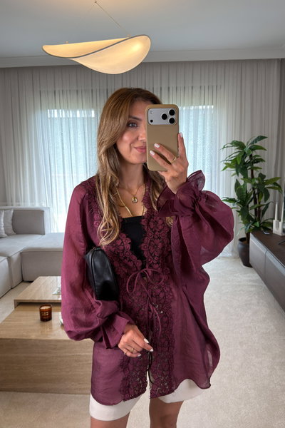 Dantel Detaylı Kimono Gömlek
