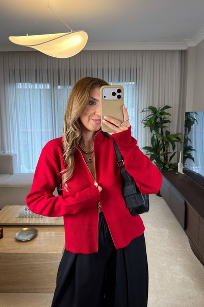 Helia Çift Fermuar Detaylı Hırka