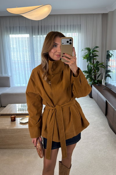 Zr Model Boyun Düğmeli Nubuk Ceket